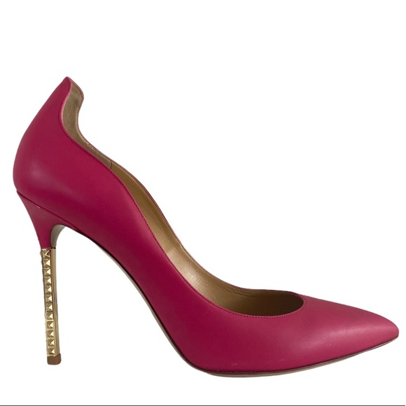 Valentino Hot Pink Leather Studded Heel Pumps 39
